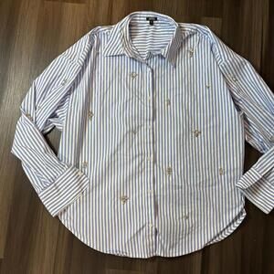 Express Women's BF Poplin Embellished Blouse Size Large Striped Portofino Shirt